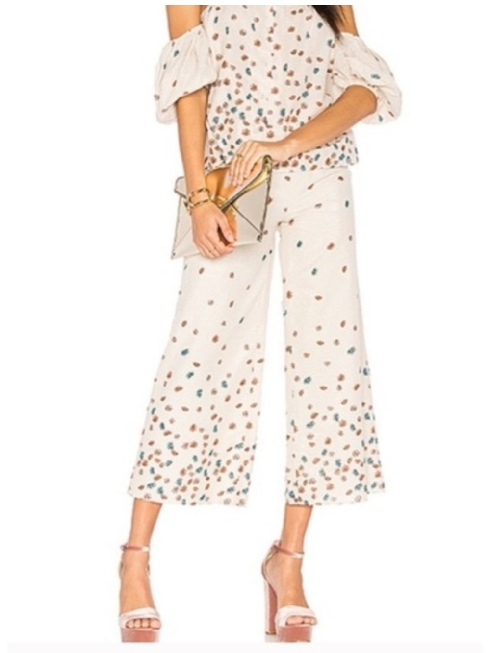 LPA Revolve Set Floral Wide-Leg Cropped Palazzo Pants With Matching Top